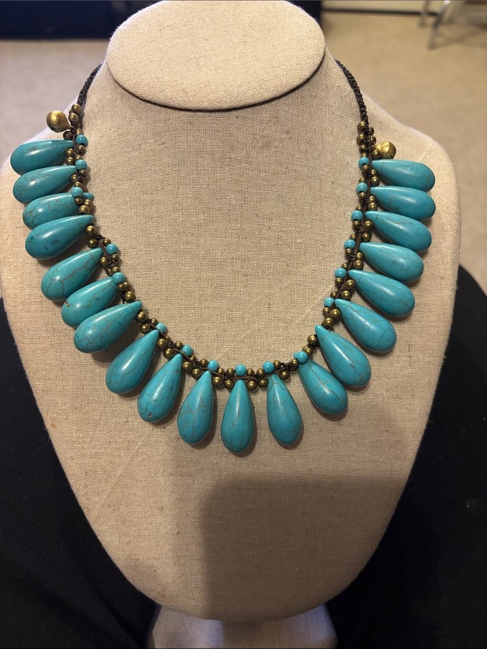 Bold Turquoise Teardrop Statement Necklace - Women Jewelry